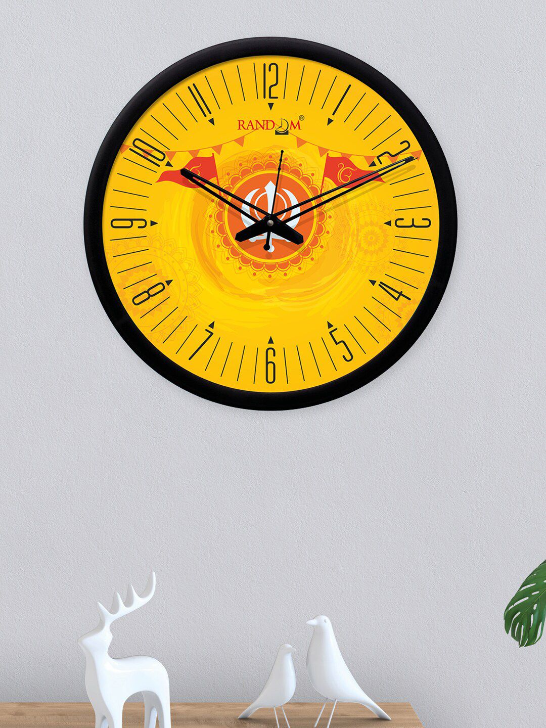 RANDOM Yellow Round Printed 30 cm Analogue Wall Clock Price in India