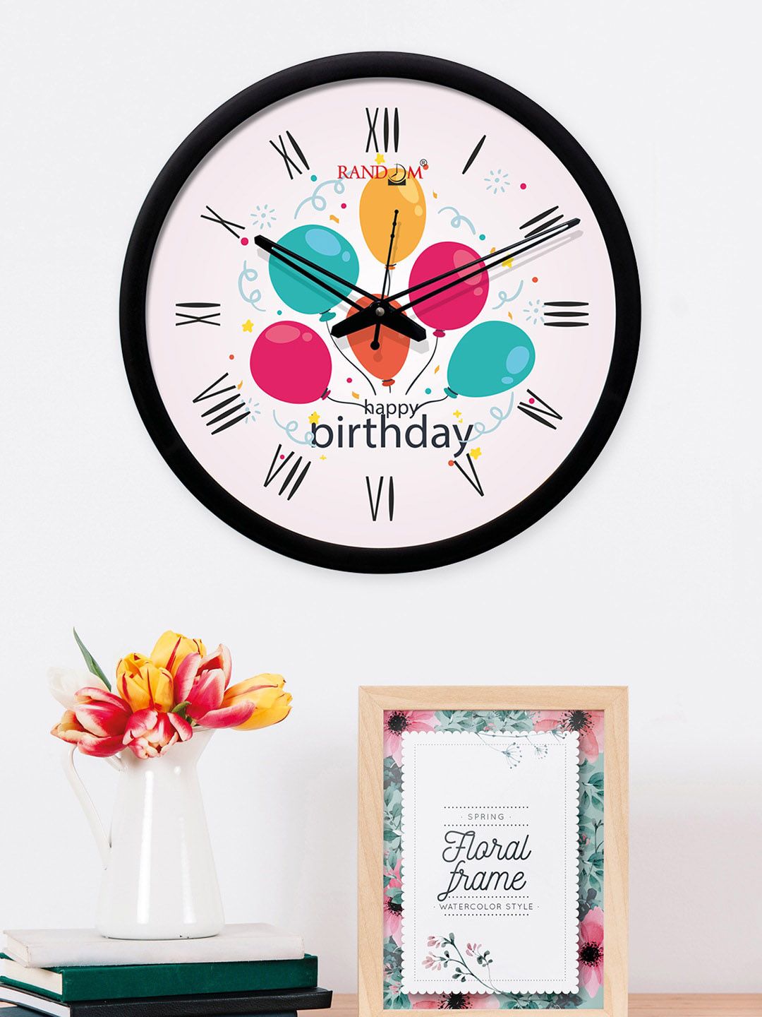 RANDOM Black & Pink Round Printed Analogue Wall Clock Price in India