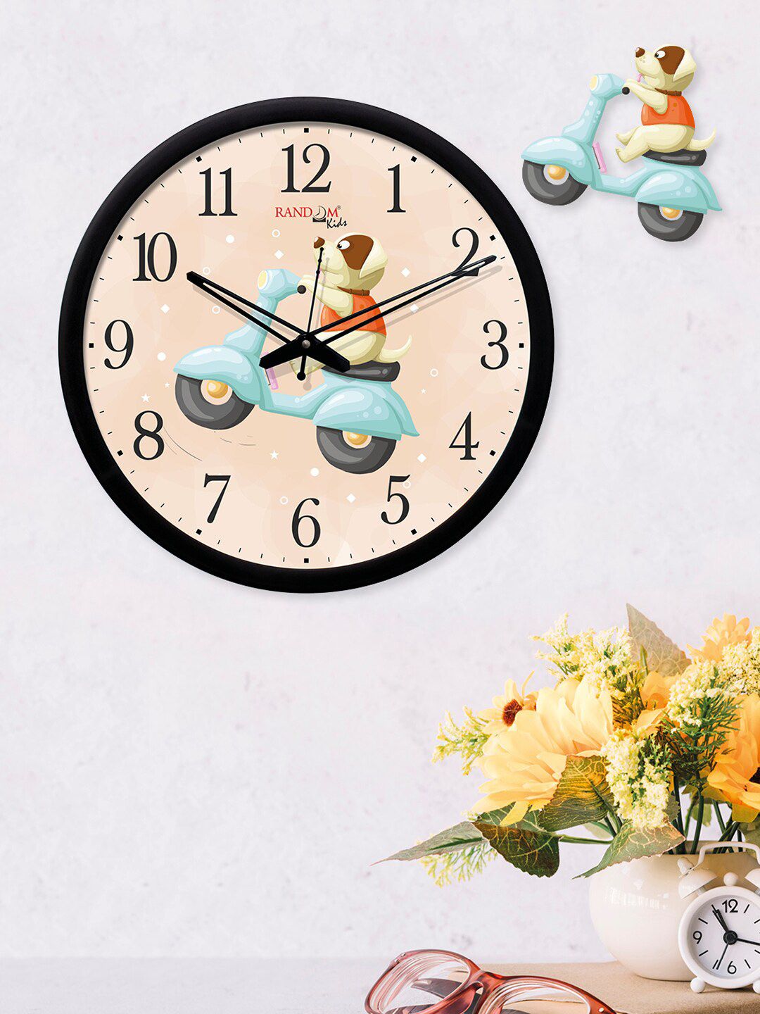 RANDOM Black & Peach-Coloured Round Printed 30.48 cm Analogue Wall Clock Price in India