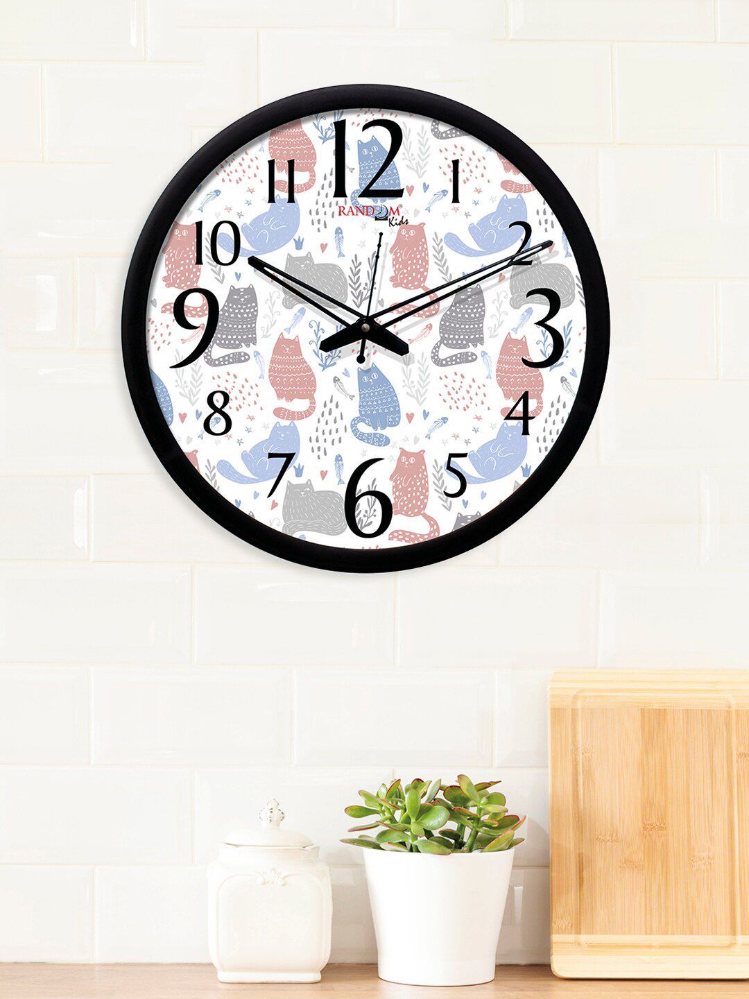 RANDOM Black & White Round Printed 30.48 cm Analogue Wall Clock Price in India