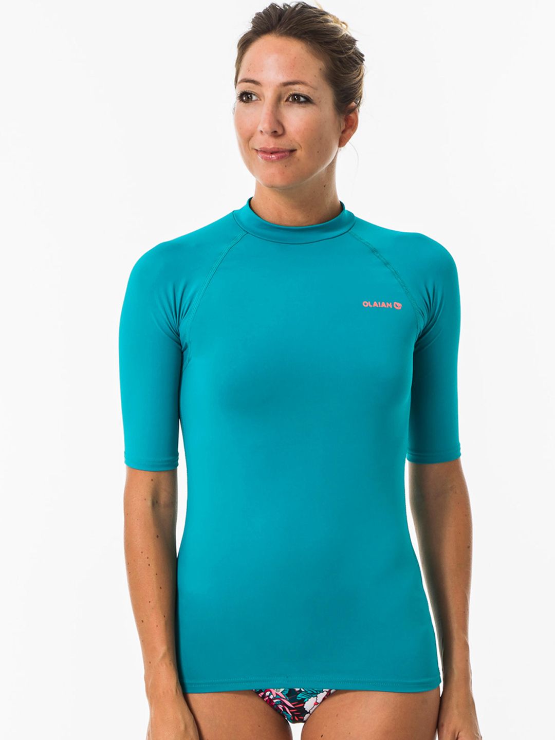 OLAIAN By Decathlon Women Turquoise Blue Solid Surfing Top Price in India