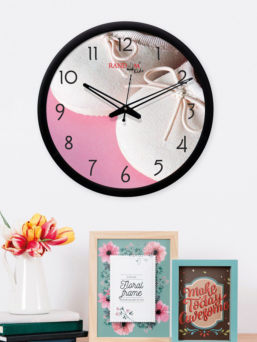 RANDOM Black & Pink Round Printed Analogue Wall Clock Price in India