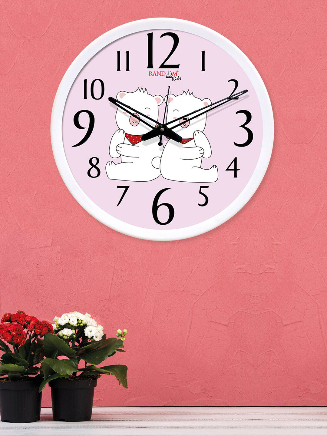 RANDOM White & Pink Round Printed 30.48cm Analogue Wall Clock Price in India