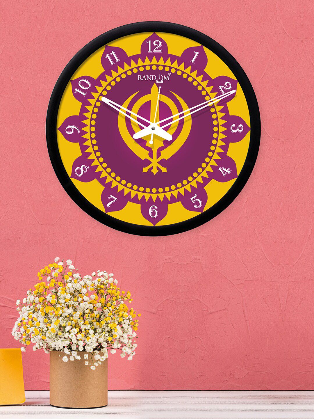 RANDOM Yellow & Purple Round Printed 30 cm Analogue Wall Clock Price in India