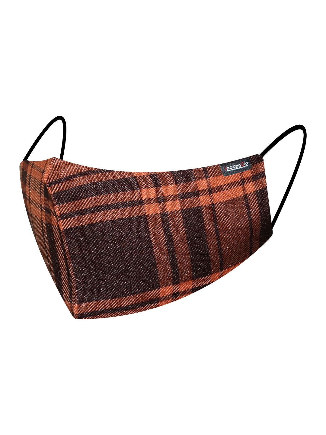 inocenCia Unisex Orange & Black Checked 2-Ply Reusable Cloth Mask Price in India