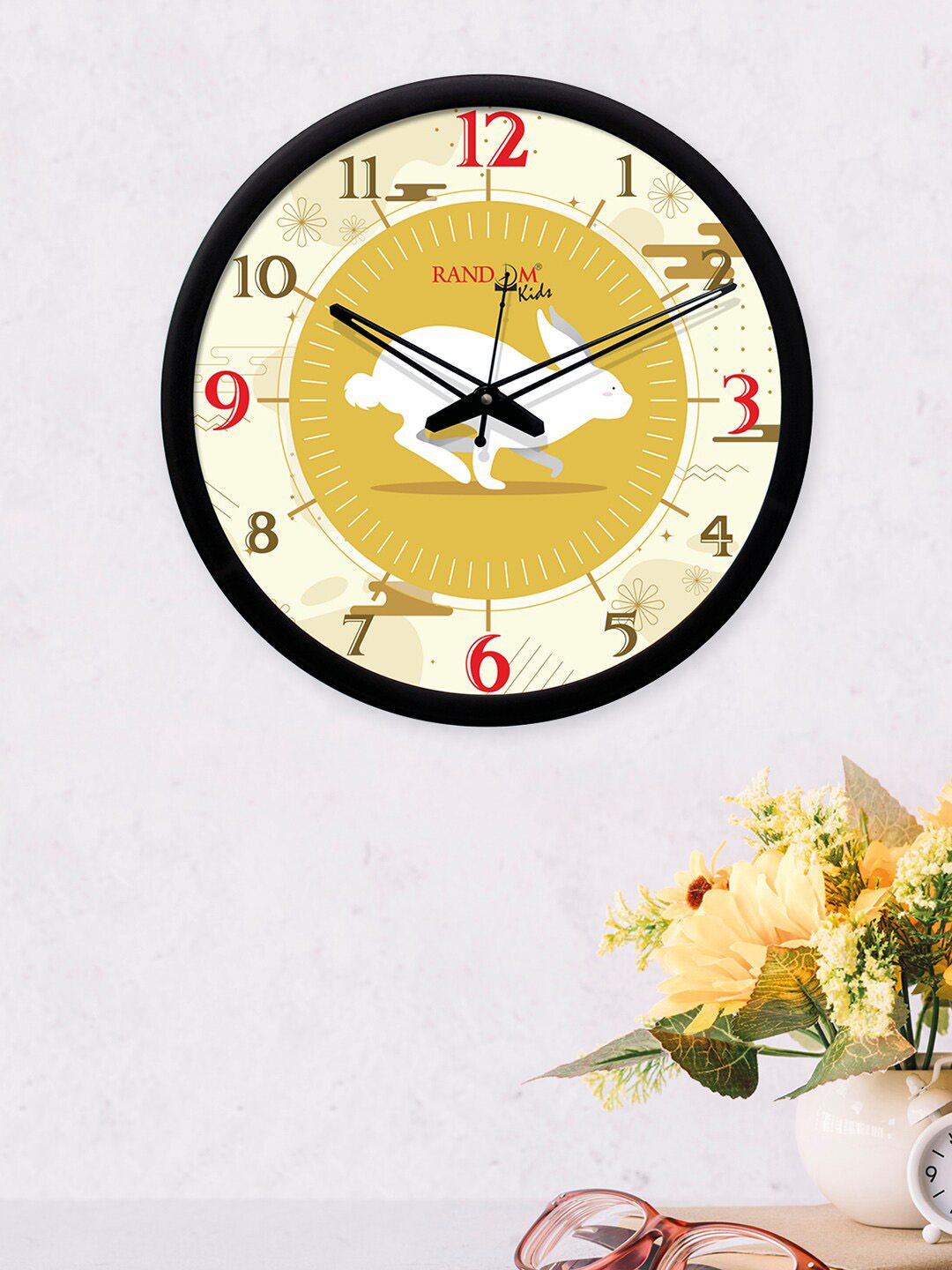 RANDOM Yellow & White Round Printed 30 cm Analogue Wall Clock Price in India