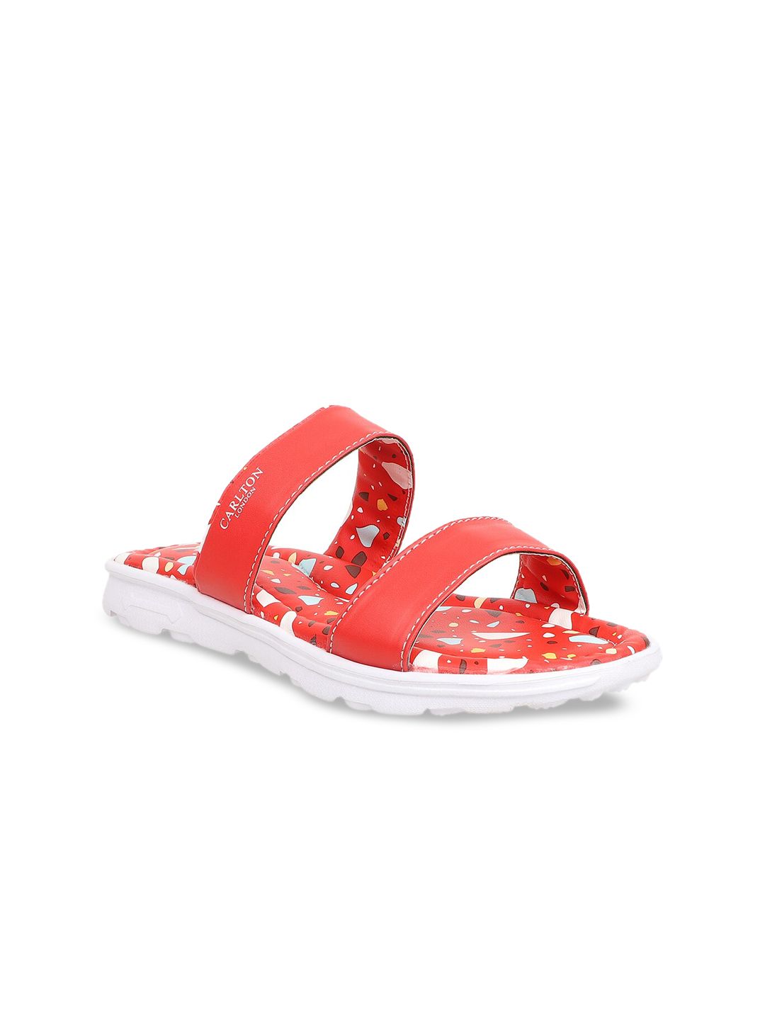 Carlton London sports Women Red & Off-White Printed Sliders Price in India