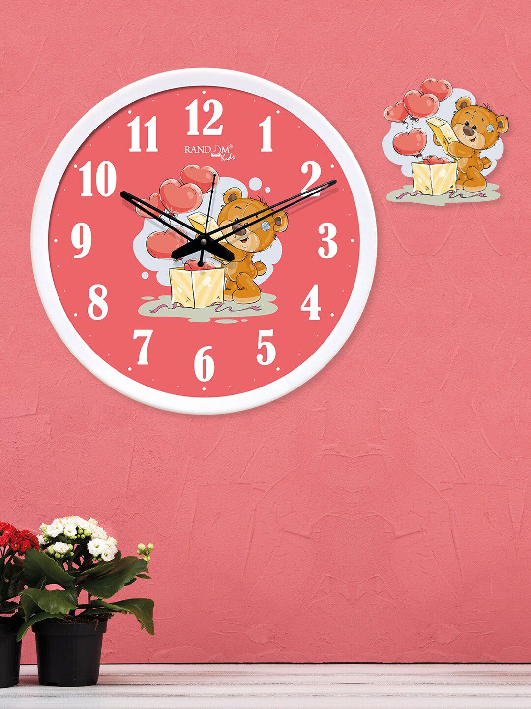 RANDOM White & Pink Round Printed Analogue Wall Clock Price in India