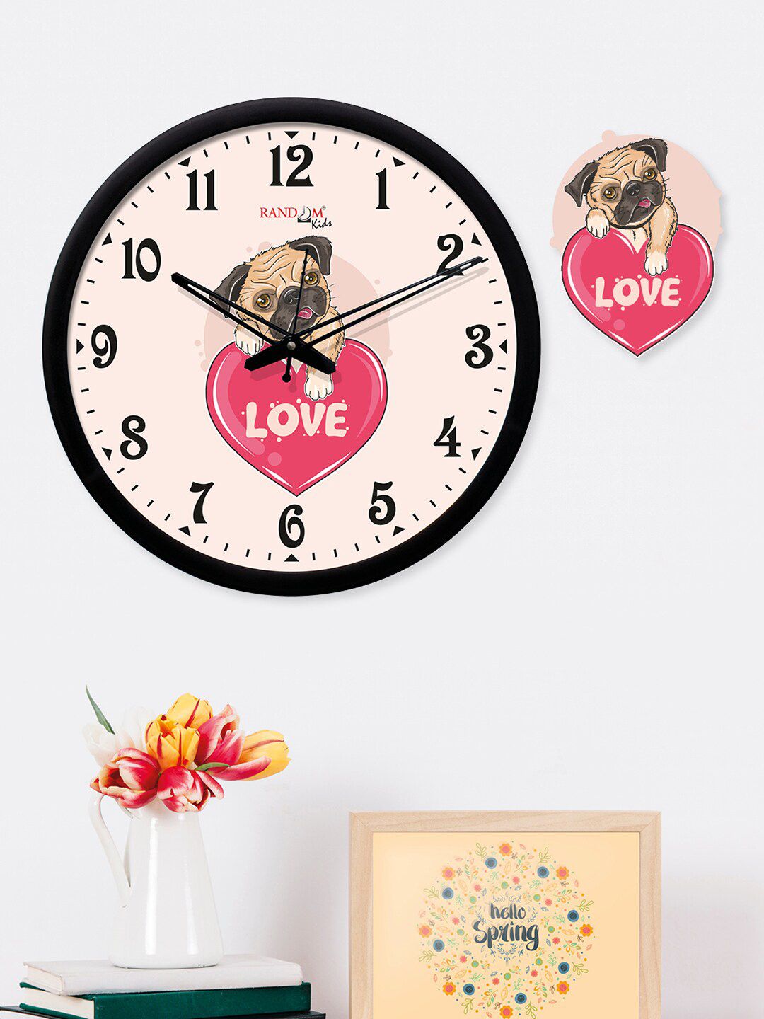 RANDOM Black & Peach-Coloured Round Printed Analogue Wall Clock Price in India