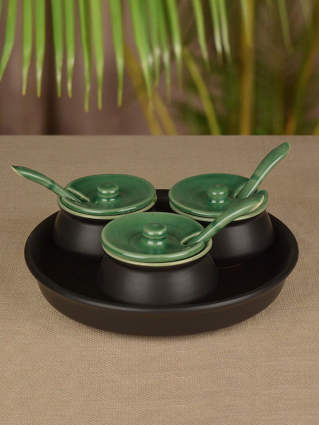 StyleMyWay Set Of 3 Black & Green Kitchen Storage Set With Tray Price in India