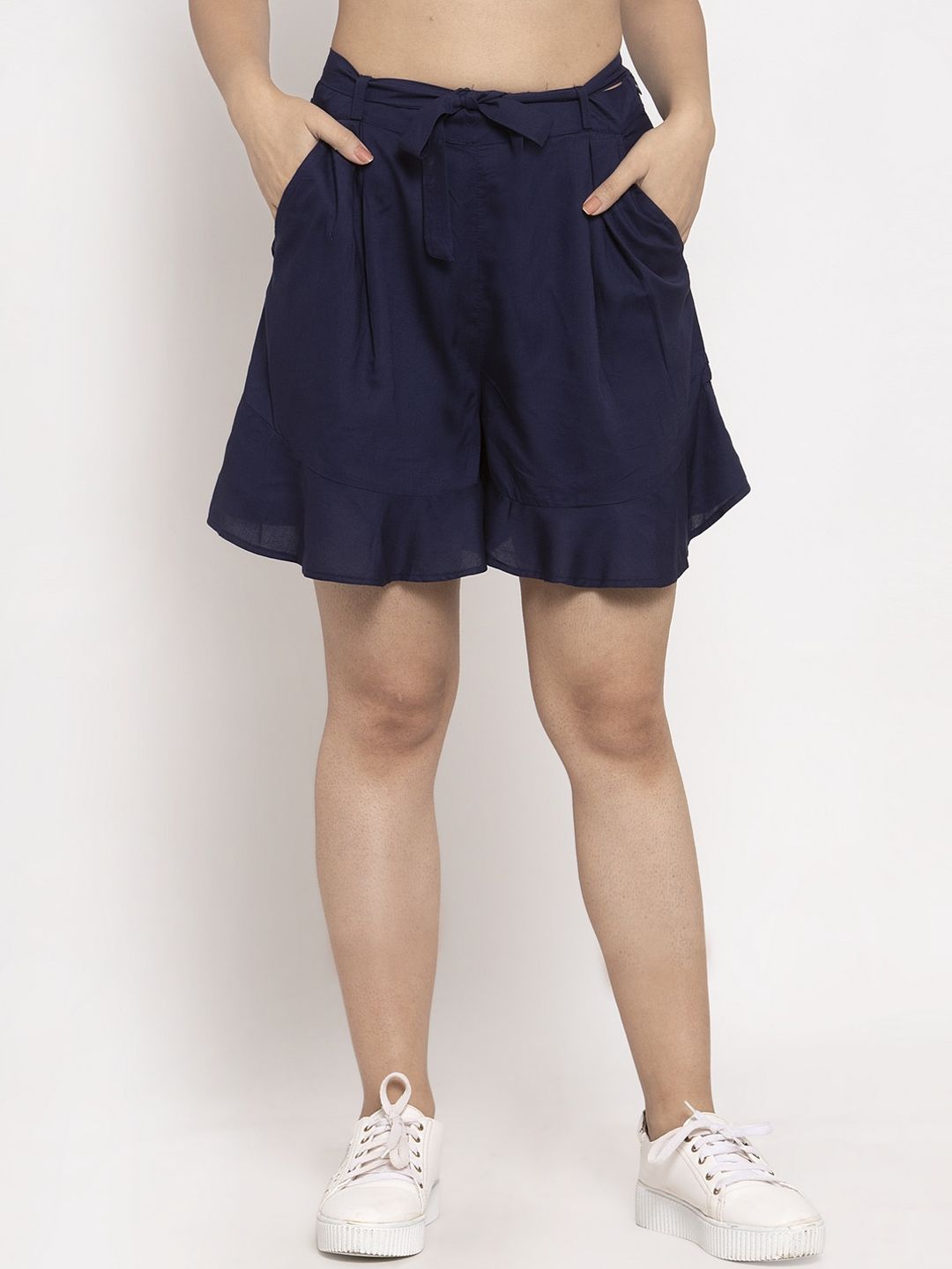 Just Wow Women Navy Blue Solid Loose Fit Regular Shorts