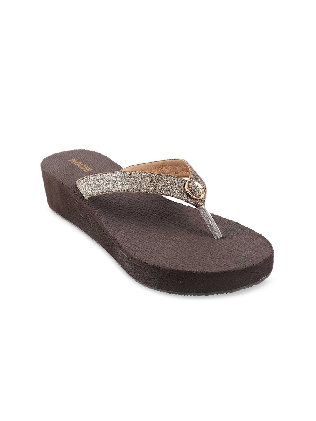 Mochi Women Gold-Toned Solid Sandals Price in India