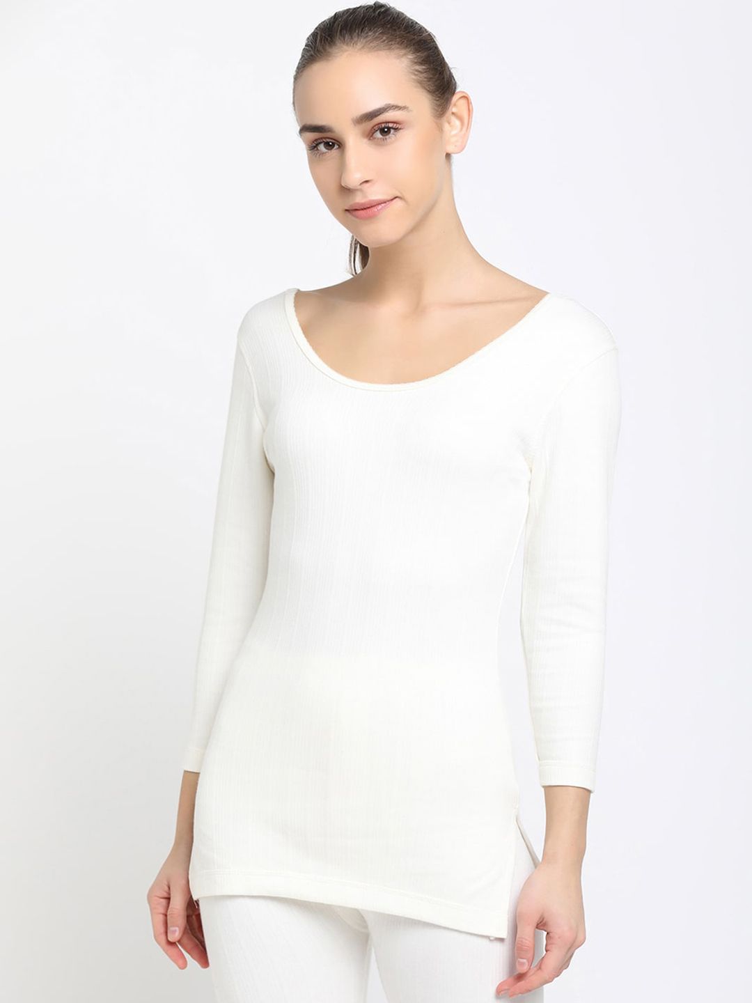 DIXCY SCOTT Slimz Women Off White Solid Thermal Top Price in India