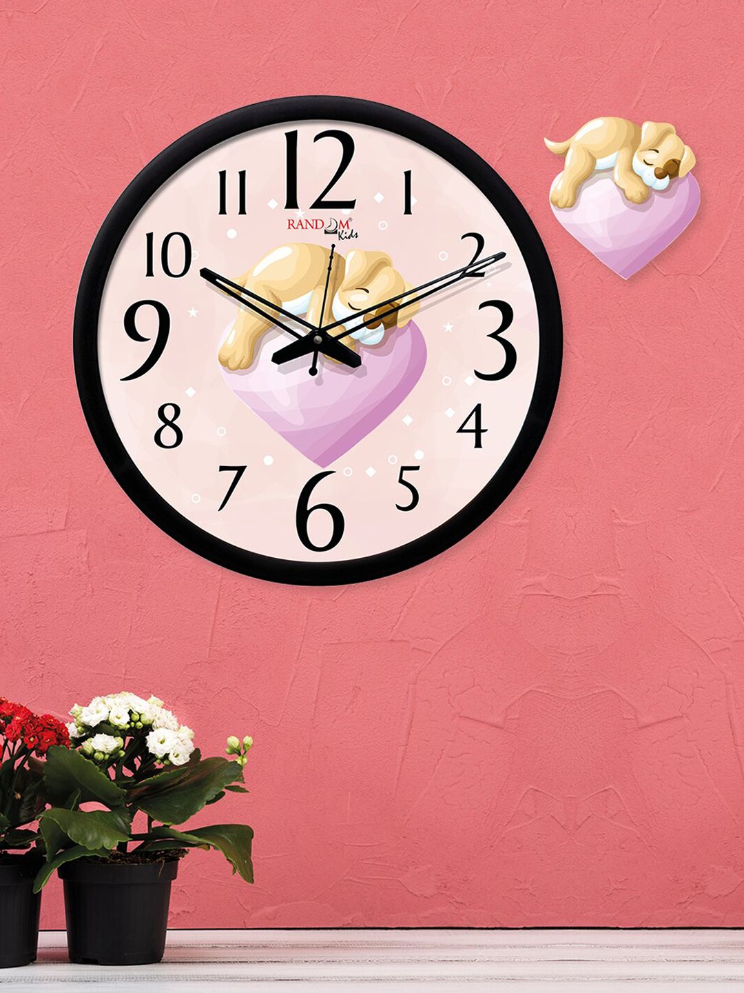 RANDOM Black & Pink Round Printed 30.48 cm Analogue Wall Clock Price in India