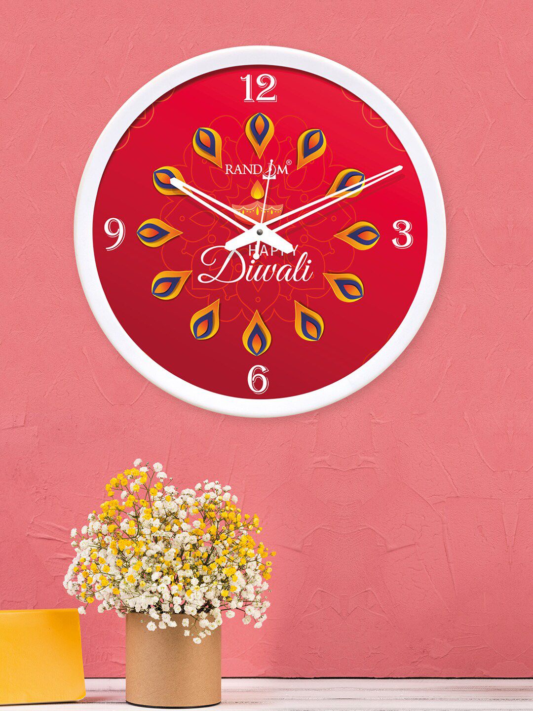 RANDOM White & Red Round Printed Analogue Wall Clock Price in India