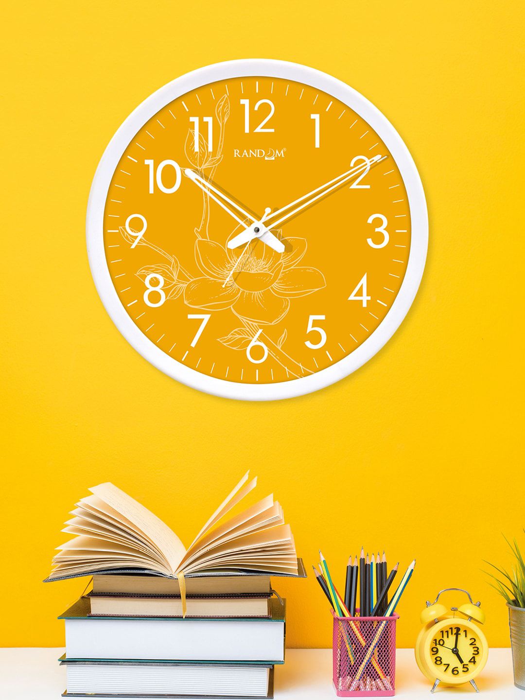 RANDOM Yellow Dial Round Printed 30 cm Analogue Wall Clock Price in India