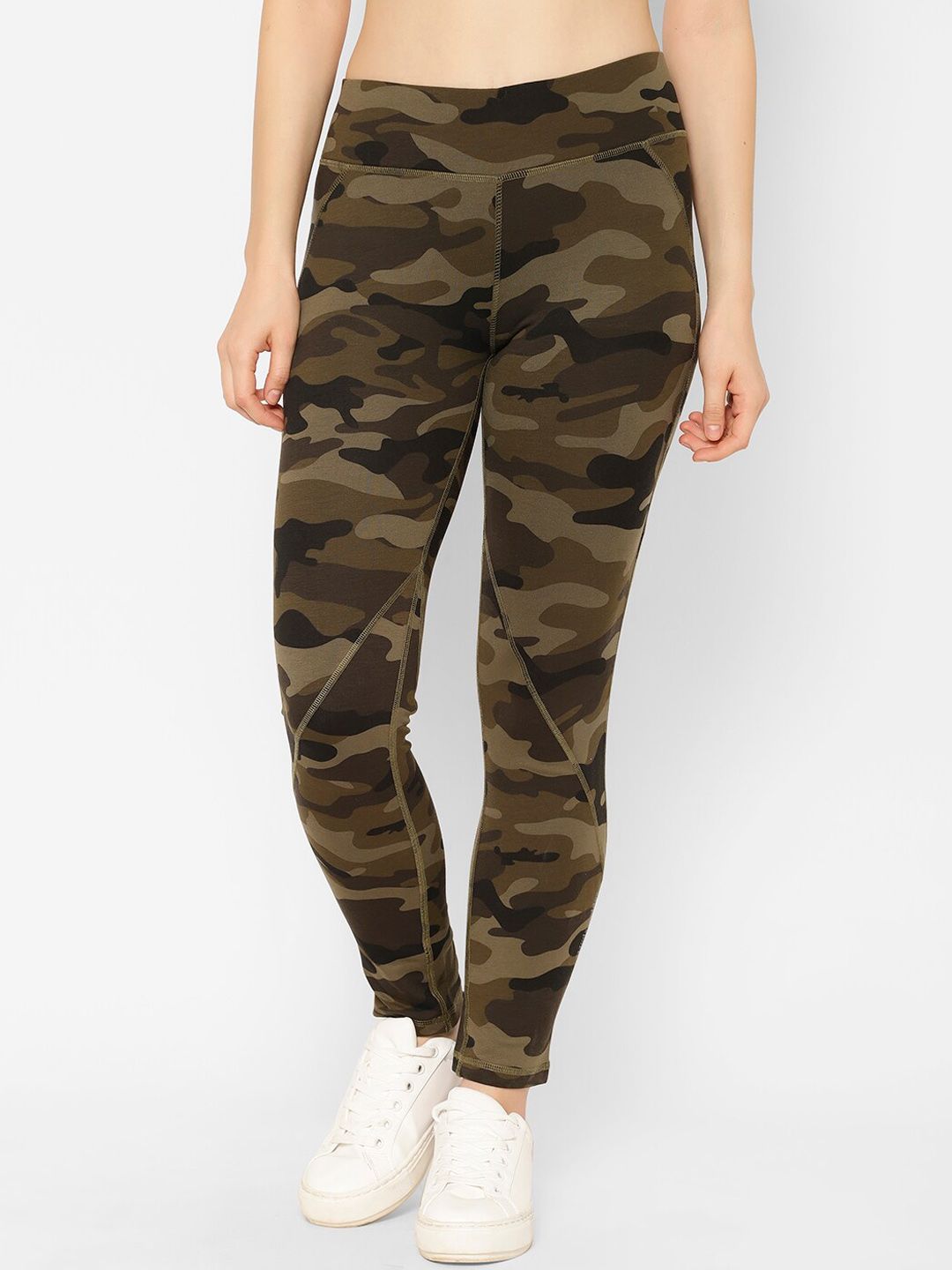 Sapper Women Olive Green Cotton Camouflage Printed Track Pant Price in India