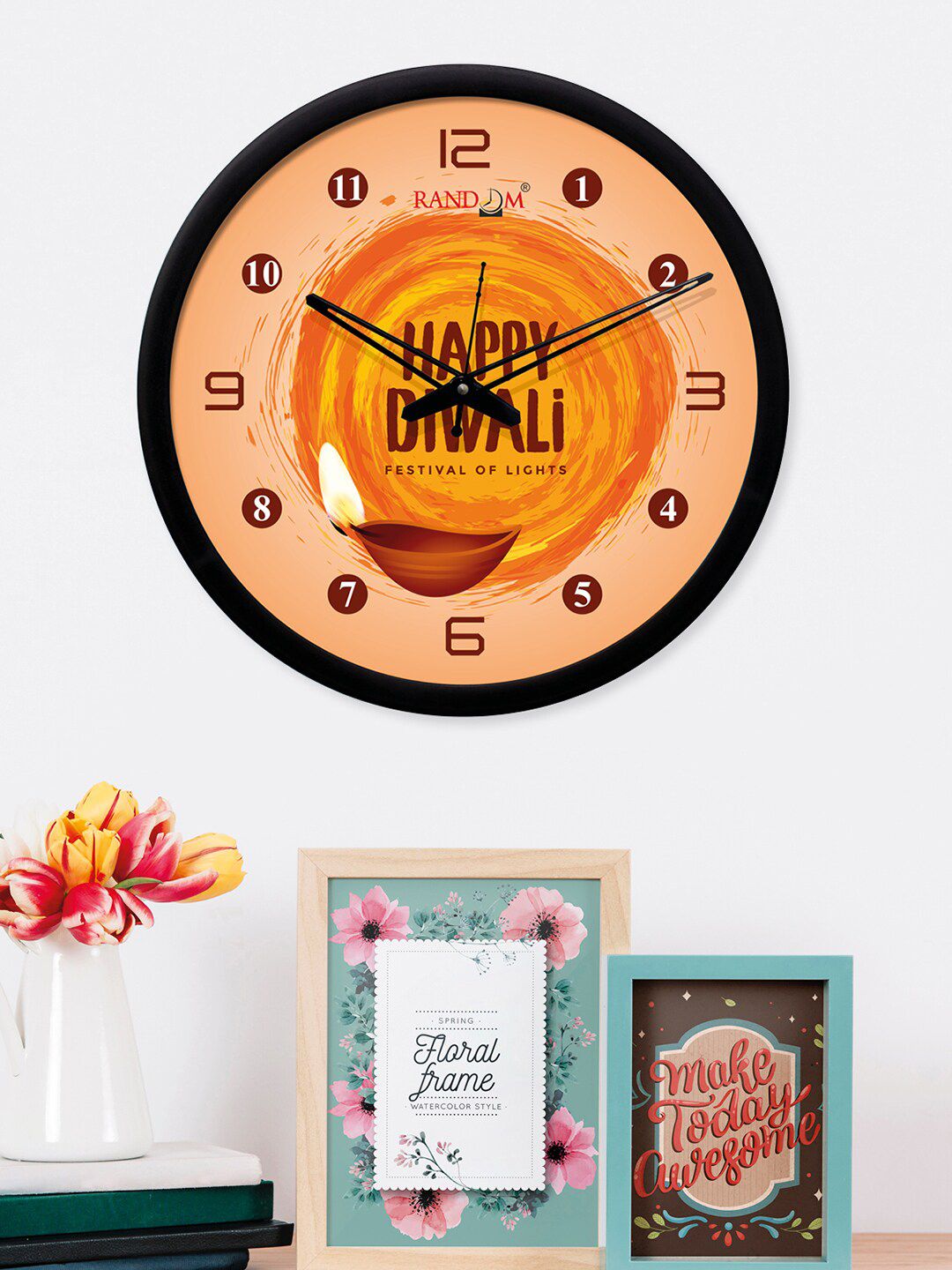 RANDOM Orange Dial Round Printed 30 cm Analogue Wall Clock Price in India