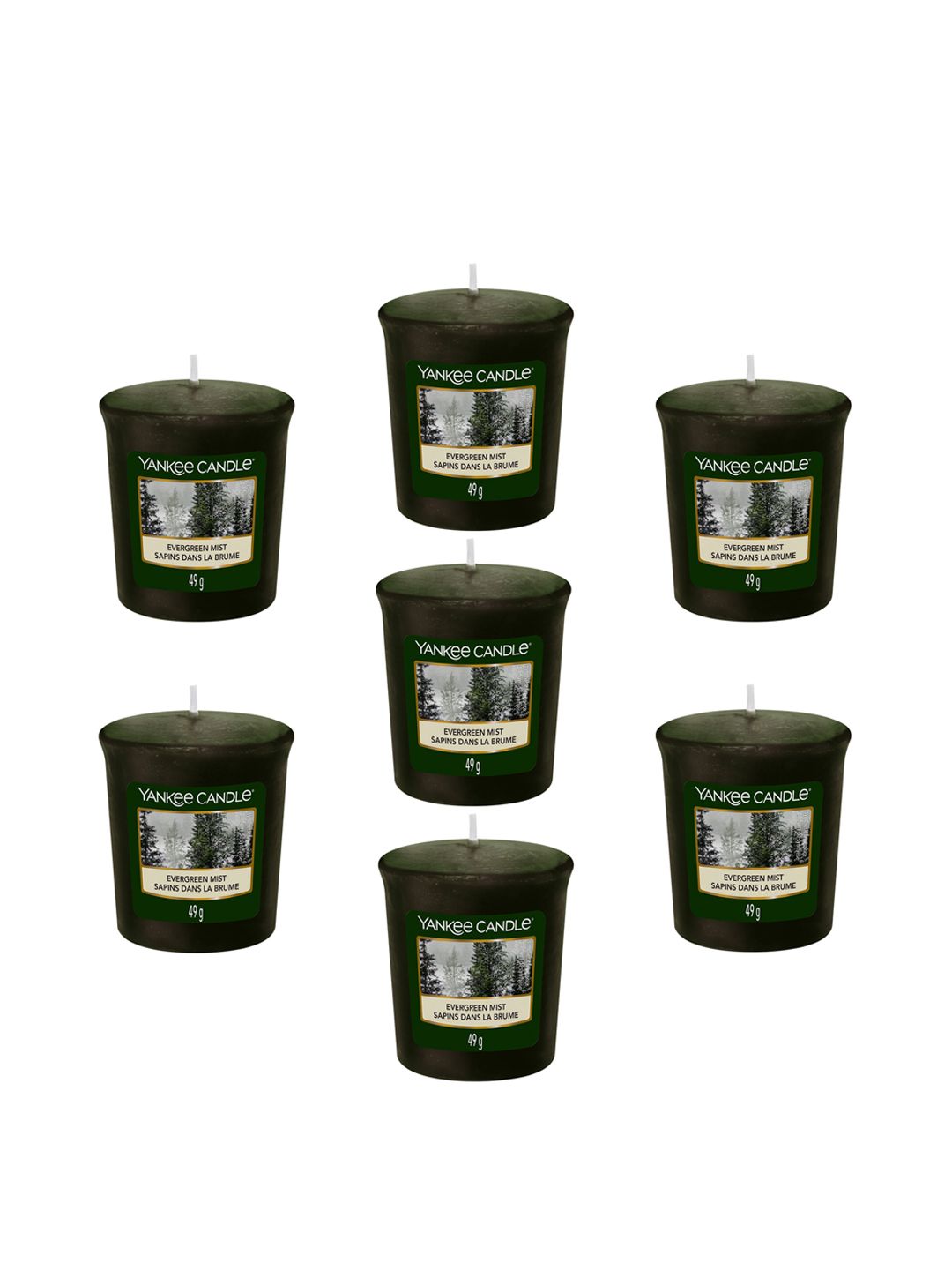YANKEE CANDLE Set Of 7 Green Solid Classic Votive Evergreen Mist Scented Candles Price in India