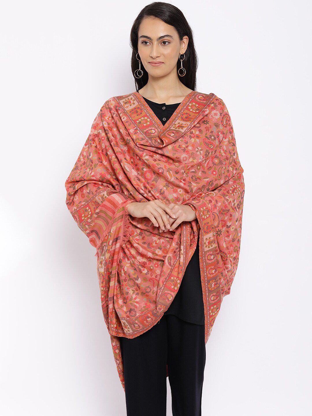 Pashmoda Women Pink & Beige Woven Design Shawl Price in India