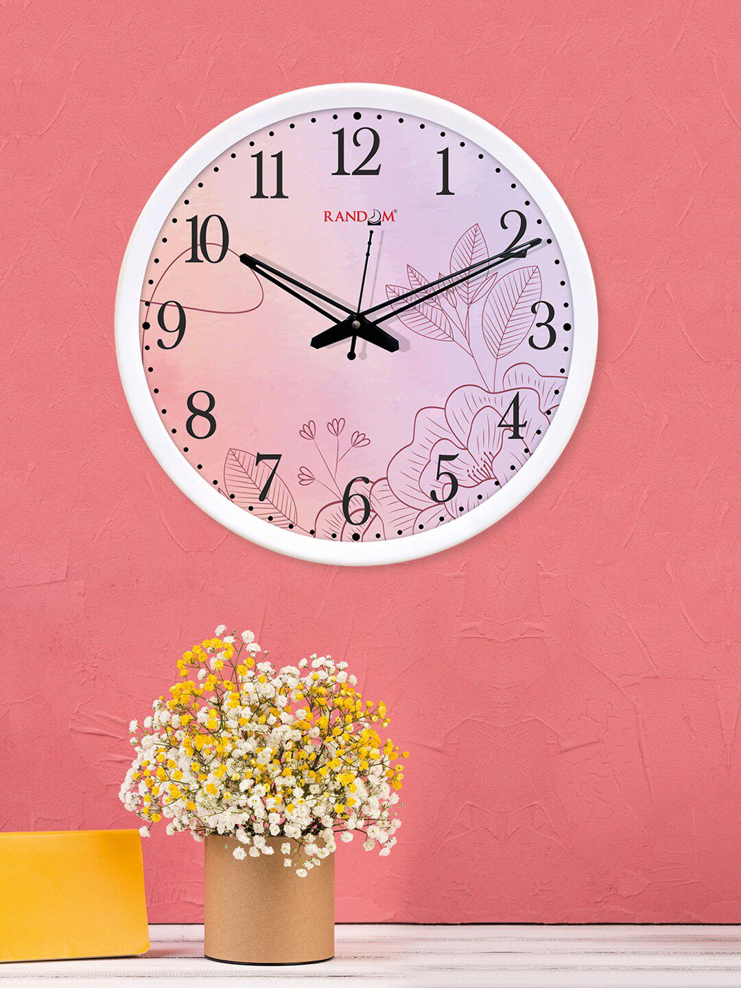 RANDOM White & Pink Printed Analogue Wall Clock Price in India