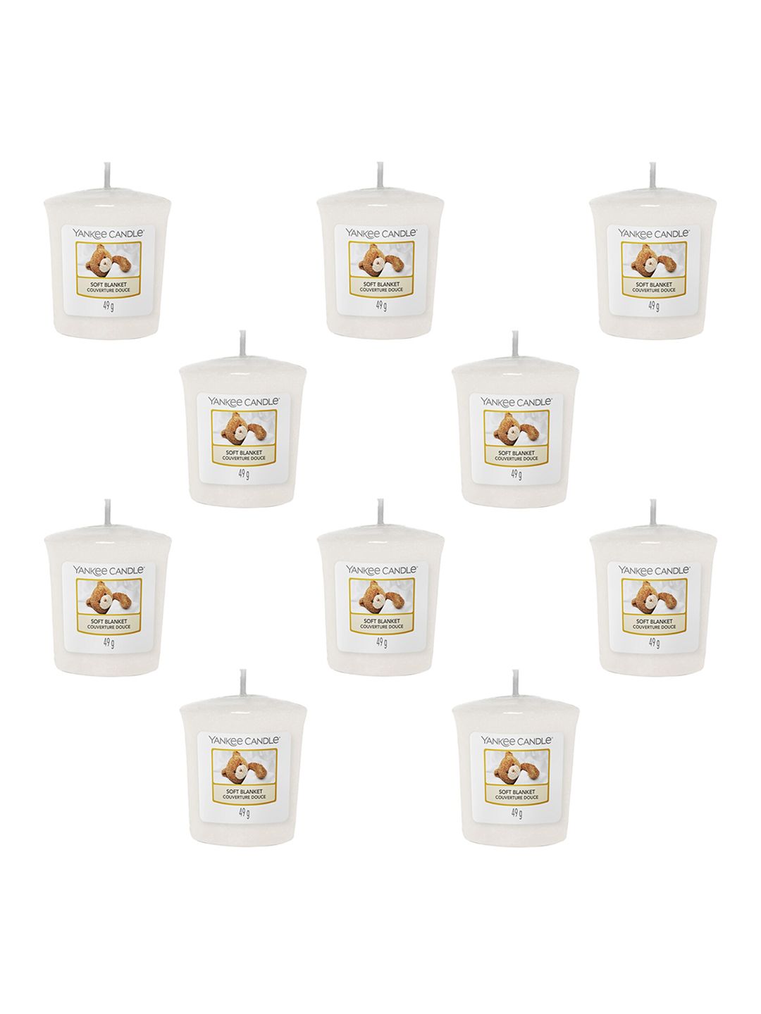 YANKEE CANDLE Set Of 10 White Classic Votive Soft Blanket Scented Candles Price in India