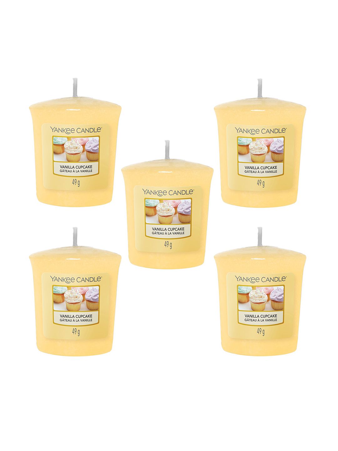 YANKEE CANDLE Set Of 5 Yellow Solid Classic Votive Vanilla Cupcake Scented Candles Price in India