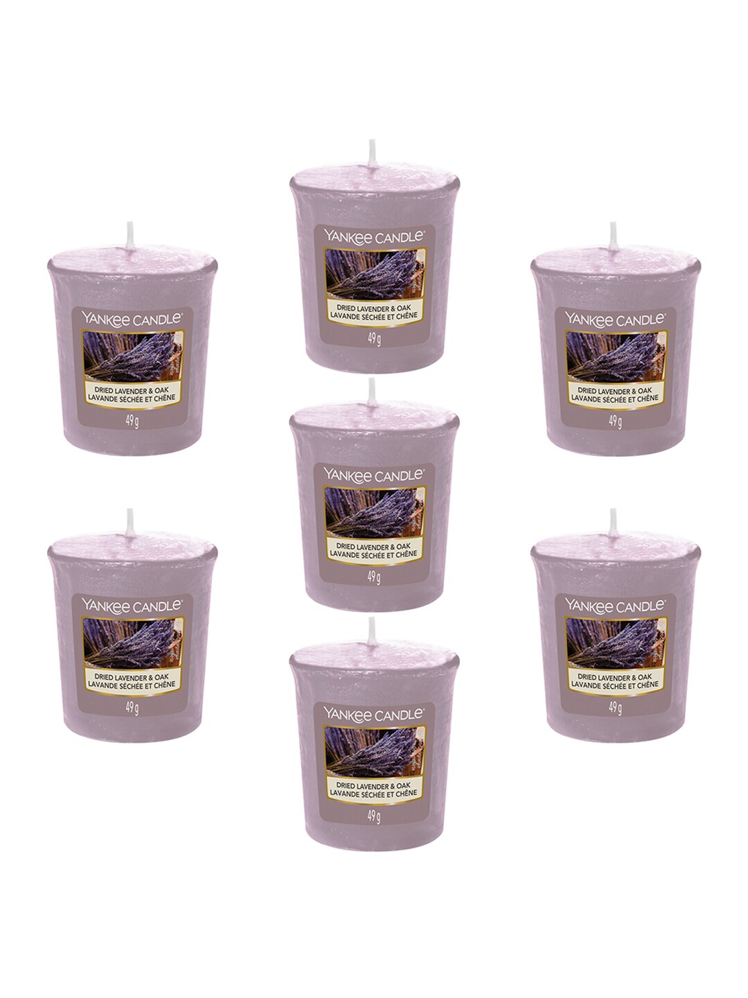 YANKEE CANDLE Set Of 7 Purple Solid Classic Votive Dried Lavender & Oak Scented Candles Price in India
