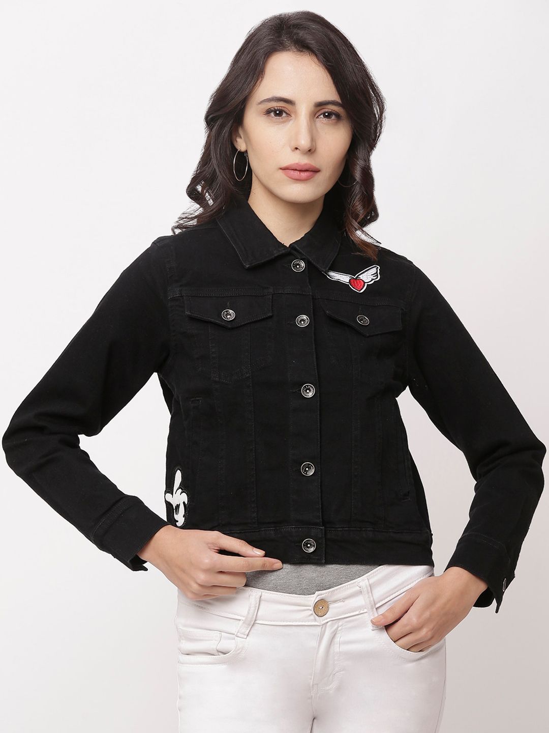 Globus Women Black Printed Denim Jacket Price in India