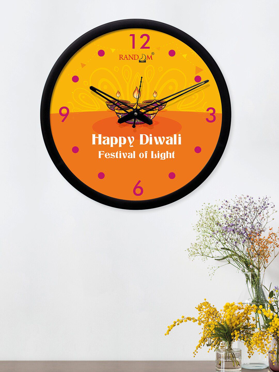 RANDOM Black & Orange Printed 30cm Analogue Wall Clock Price in India