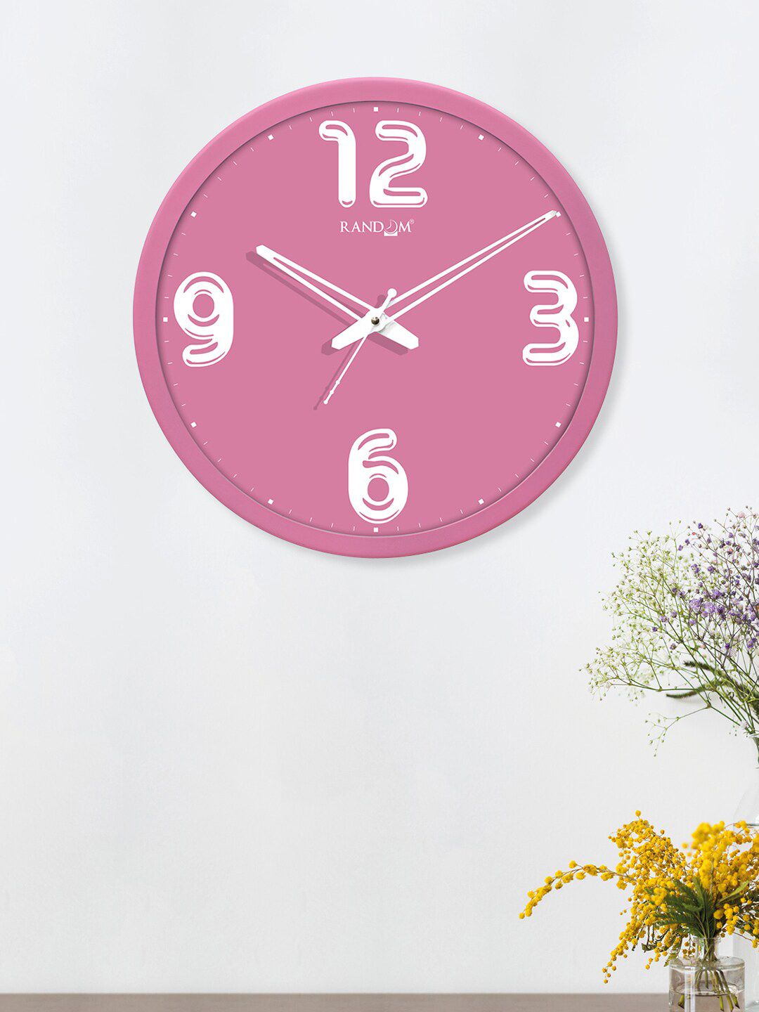 RANDOM Pink & White Round Solid Analogue Wall Clock Price in India