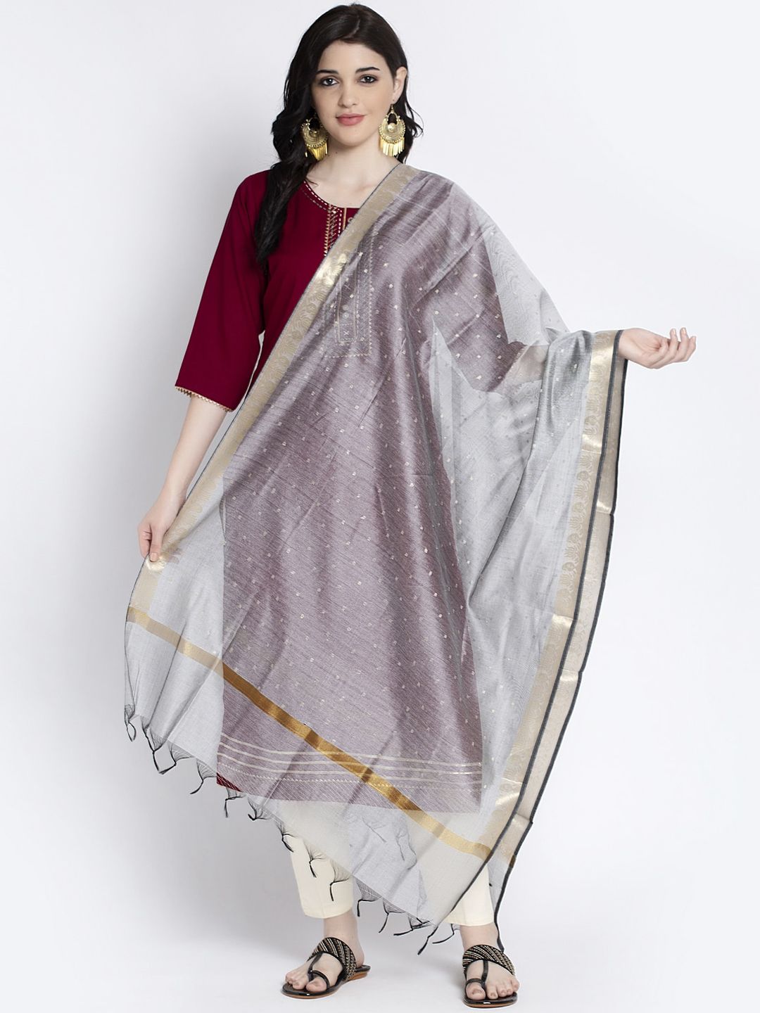 Clora Creation Women Grey Printed Silk Dupatta Price in India