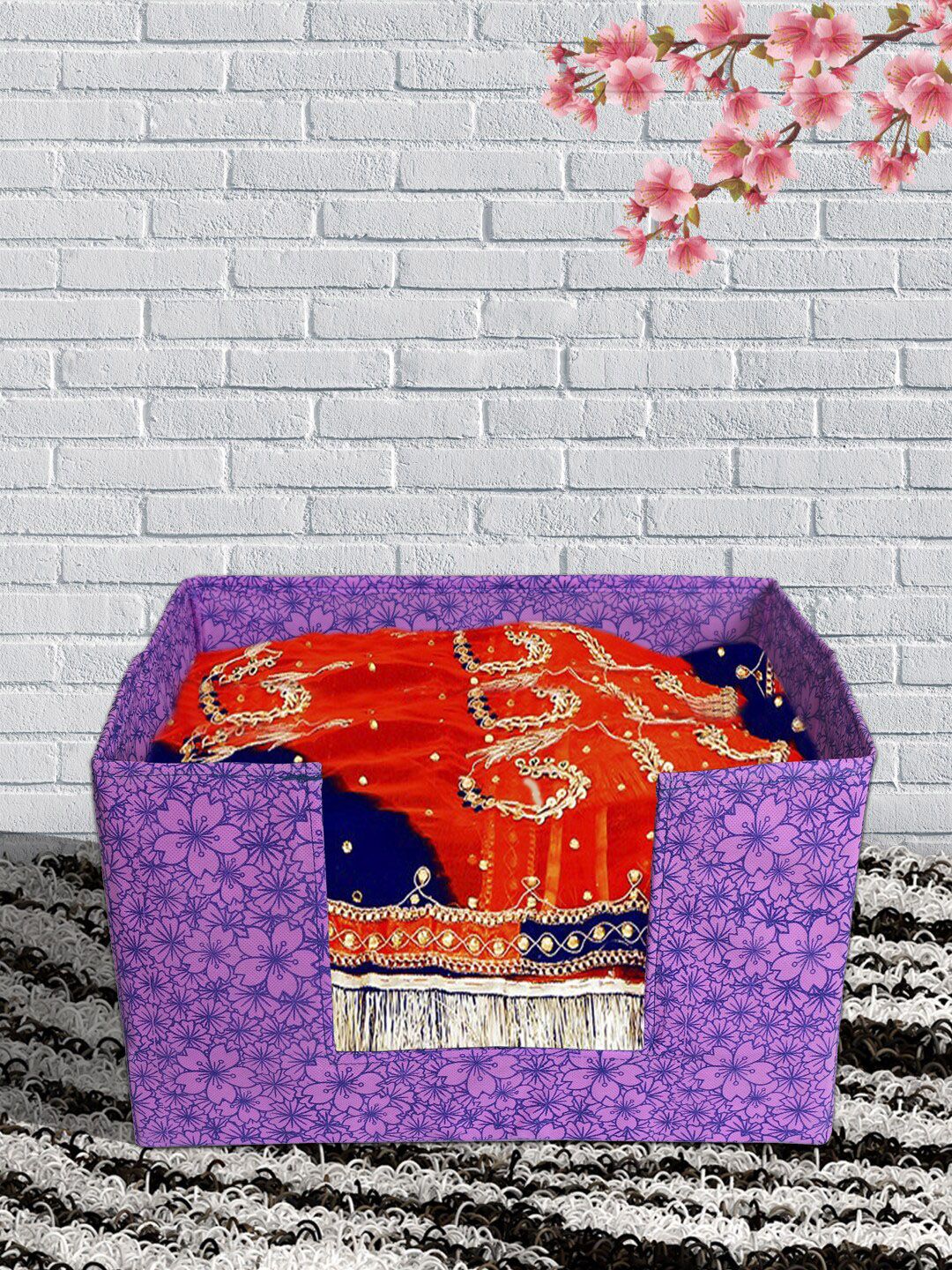 Kuber Industries Purple Floral Printed Large Stacker Foldable Wardrobe Organizer Price in India