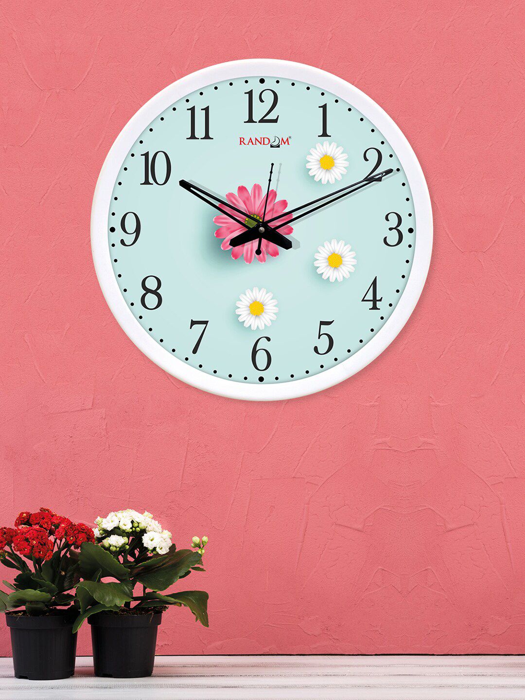 RANDOM Blue & White Daisy Printed 12" Dial Round Analogue Wall Clock Price in India
