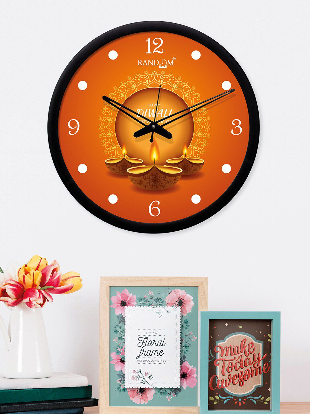 RANDOM Black & Orange Printed Analogue Wall Clock Price in India