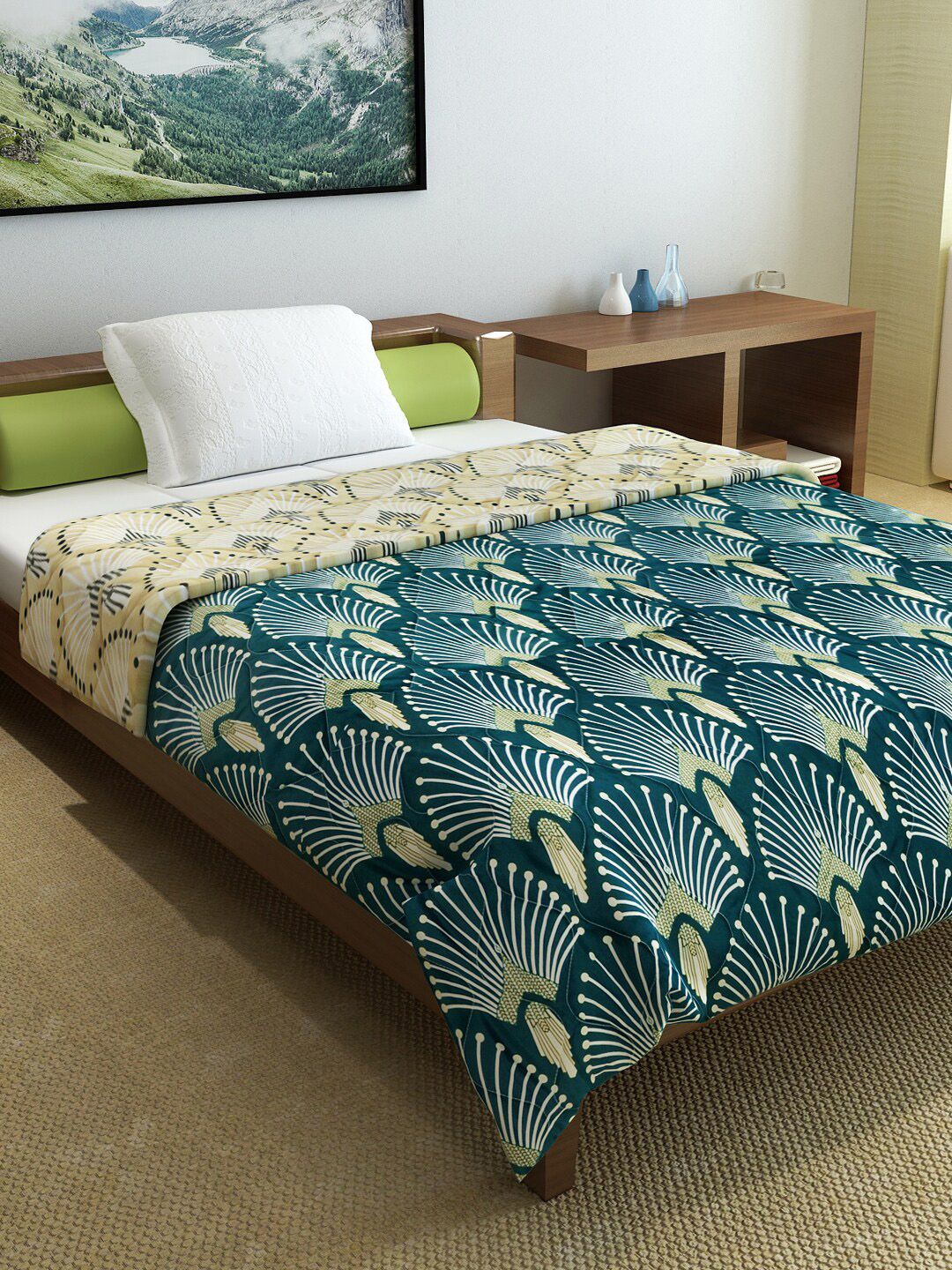 Divine Casa Green & Beige Abstract Mild Winter 110 GSM Single Bed Comforter Price in India