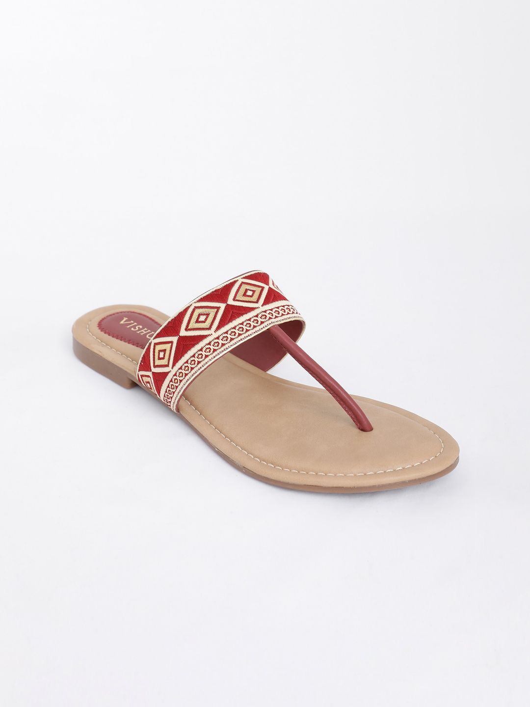 Vishudh Women Maroon & Beige Embellished Open Toe Flats