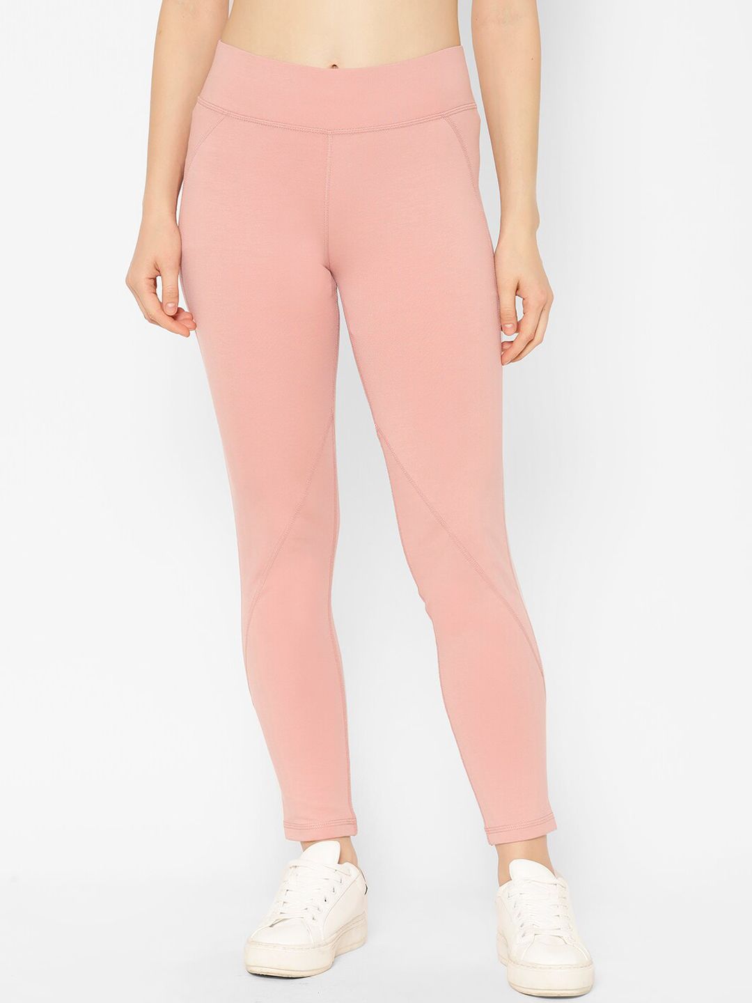 SAPPER Women Peach-Coloured Solid Slim-Fit Track Pants Price in India