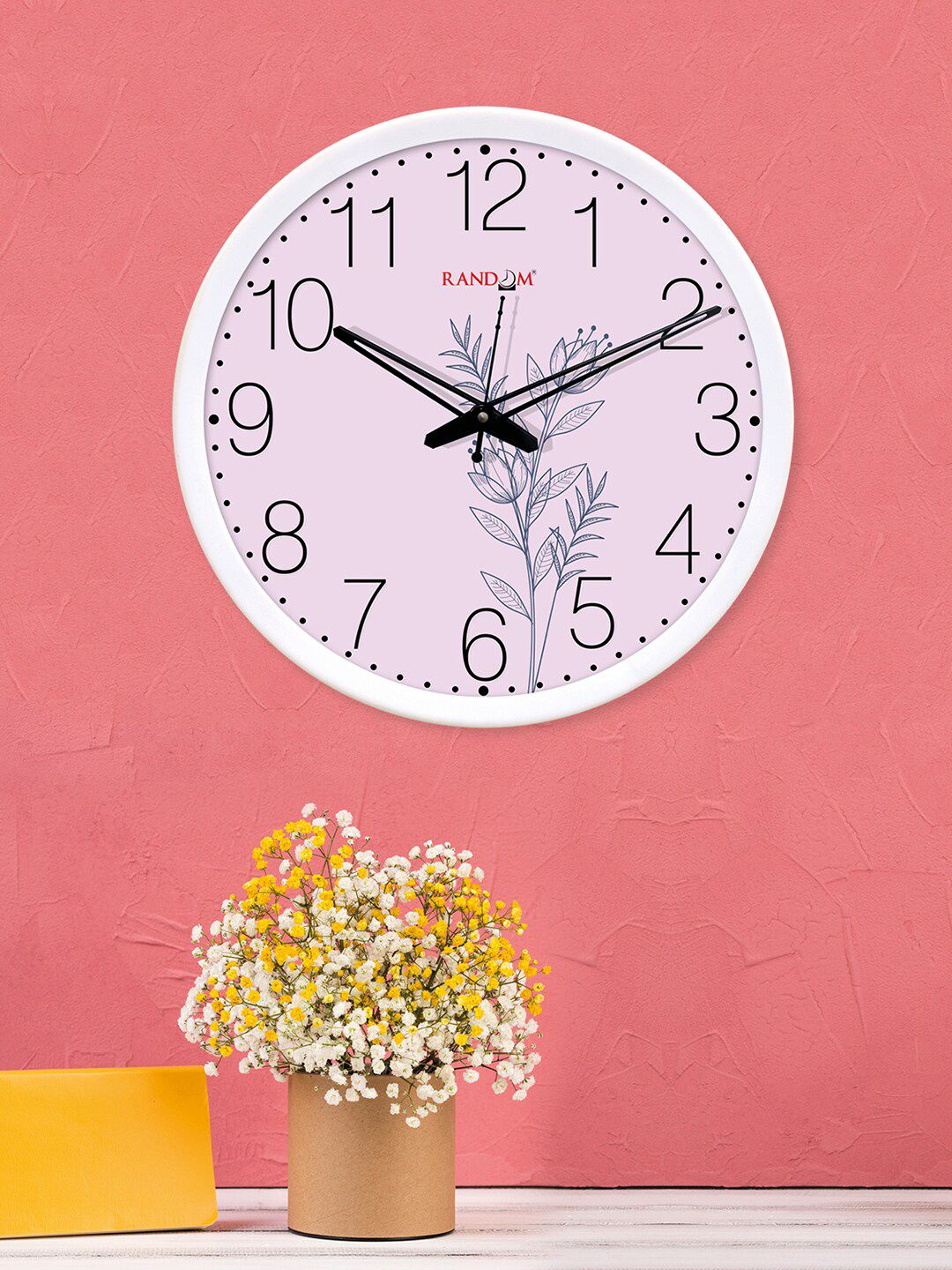 RANDOM White & Pink Round Printed 30.48 cm Analogue Wall Clock Price in India