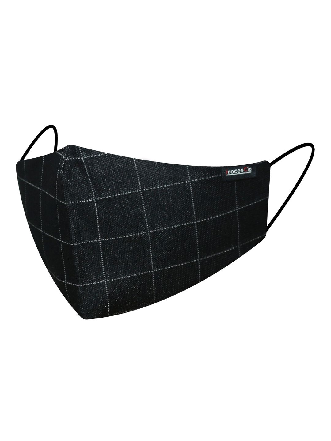 inocenCia Unisex Black Checked 2-Ply Reusable Cloth Mask Price in India