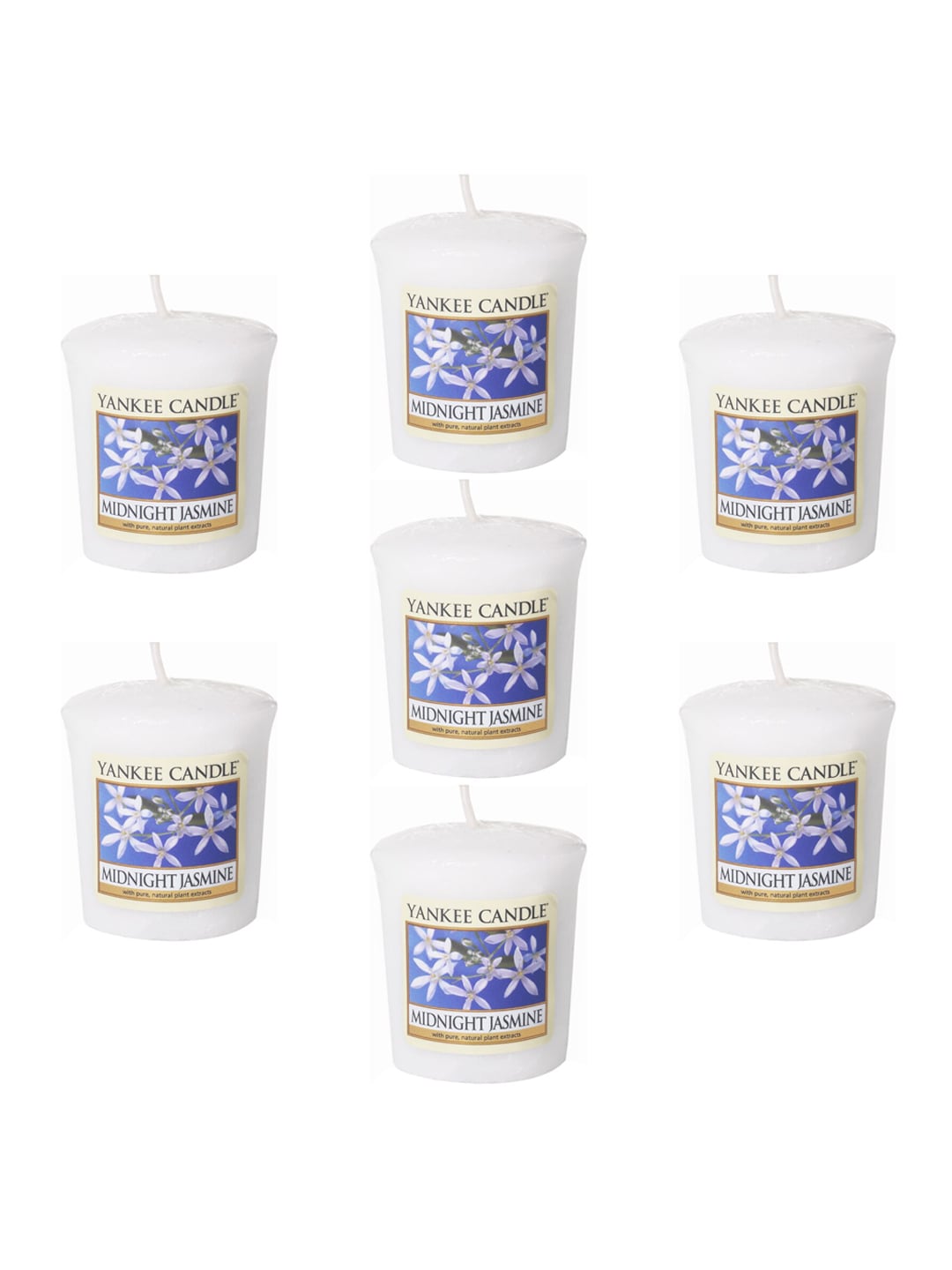 YANKEE CANDLE Set Of 7 White Solid Classic Votive Midnight Jasmine Scented Candles Price in India