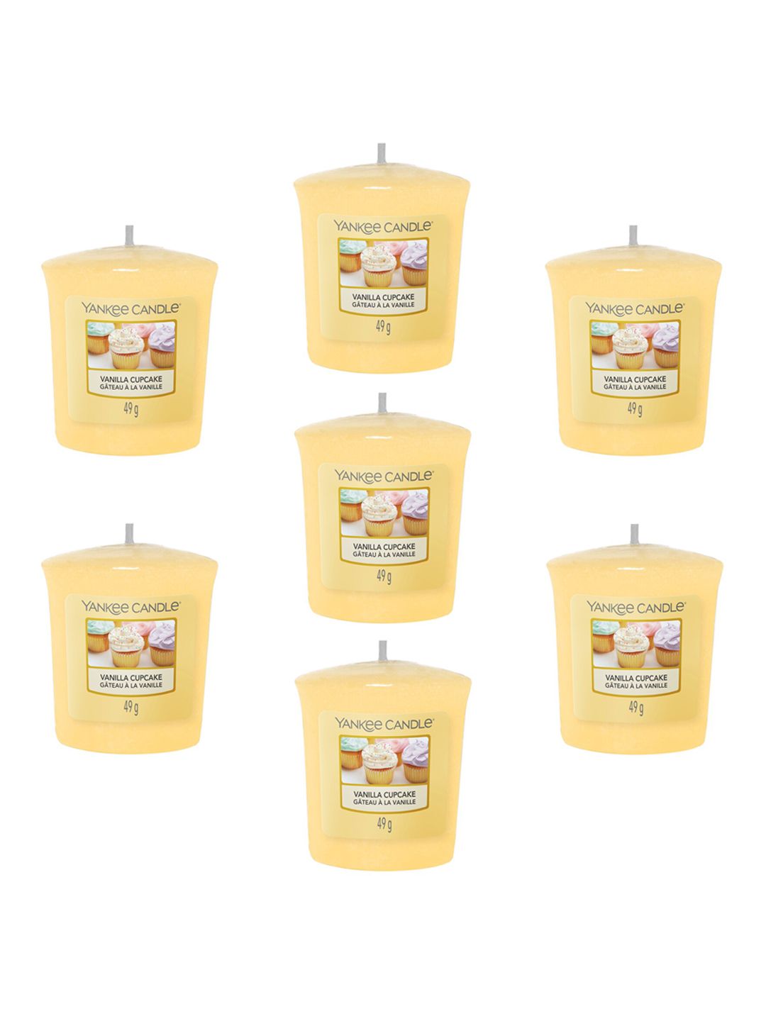 YANKEE CANDLE Set Of 7 Yellow Solid Classic Votive Vanilla Cupcake Scented Candles Price in India