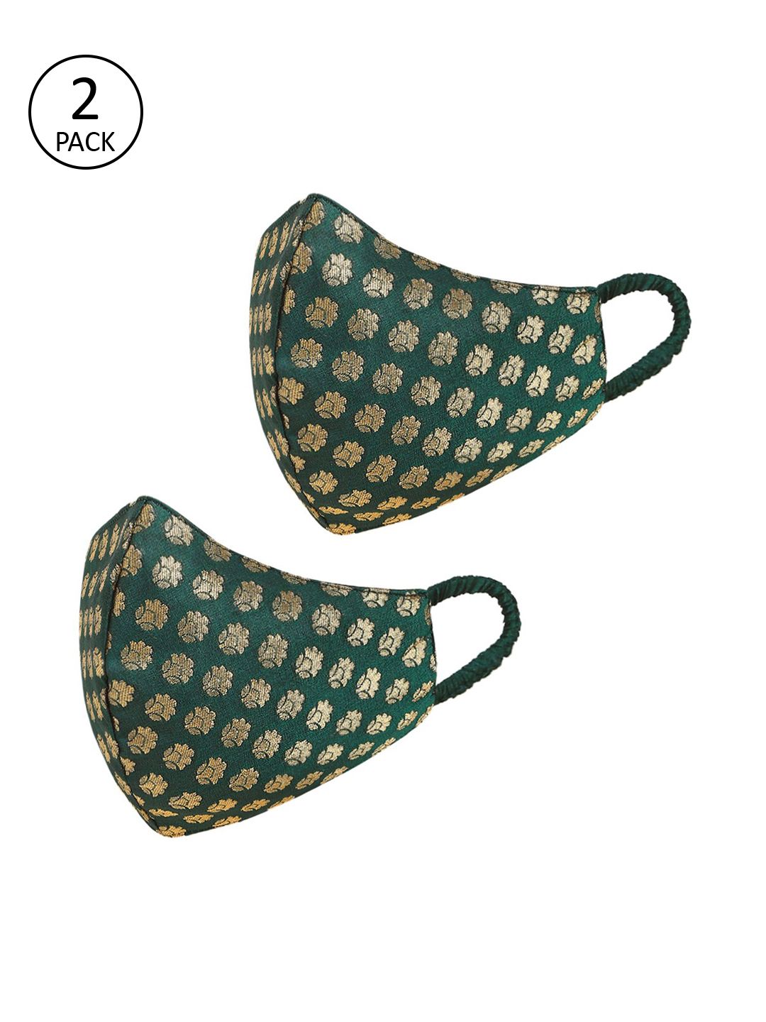Tossido Women Pack of 2 Green & Gold-Coloured 3-Ply Reusable Cloth Masks Price in India