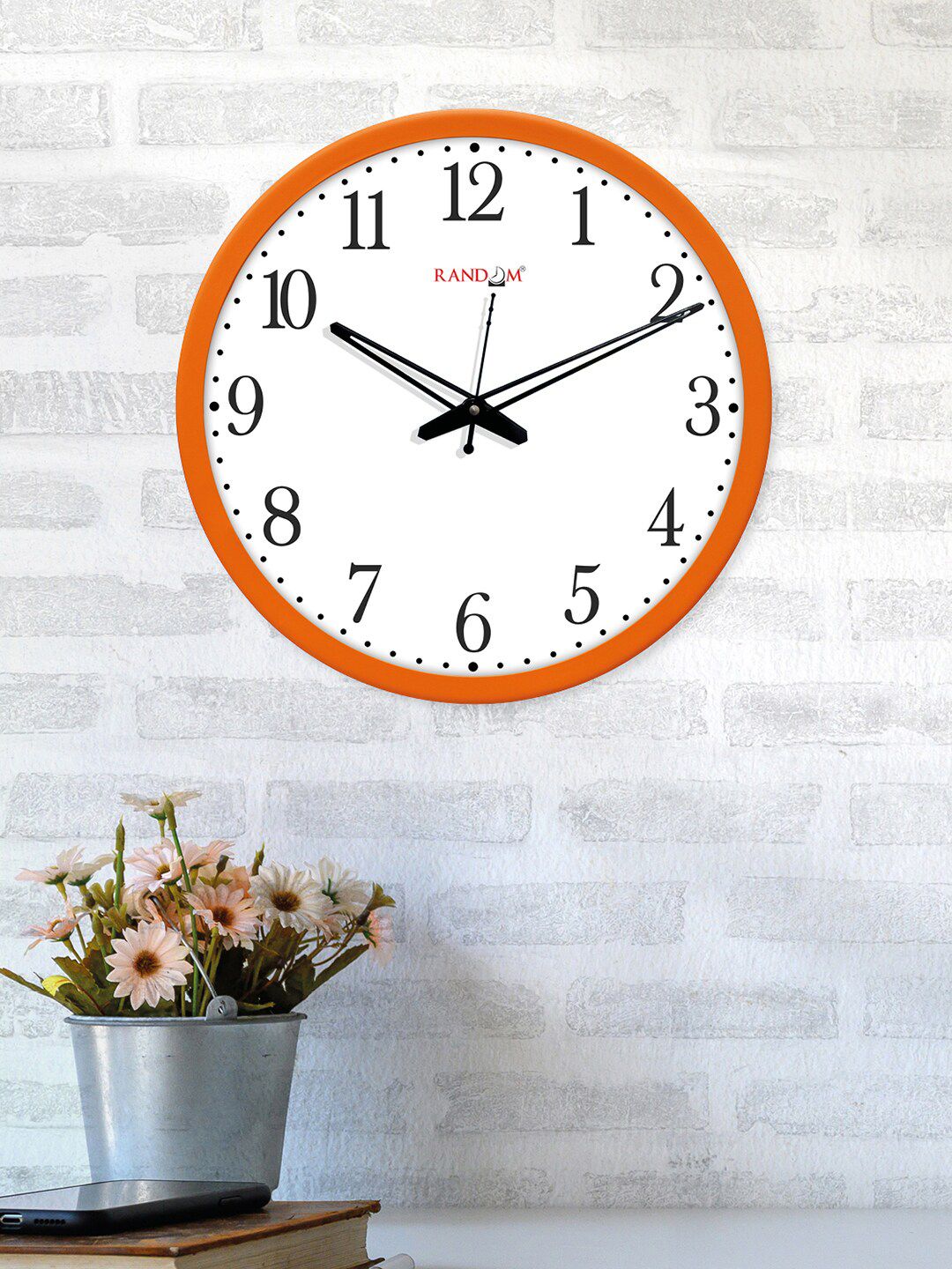 RANDOM Orange & White Round Solid 30 cm Analogue Wall Clock Price in India