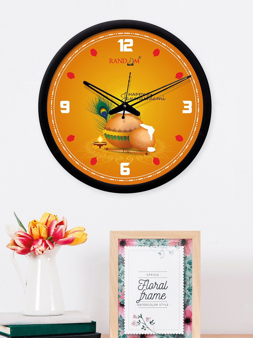 RANDOM Orange Round Printed 30 cm Analogue Wall Clock Price in India