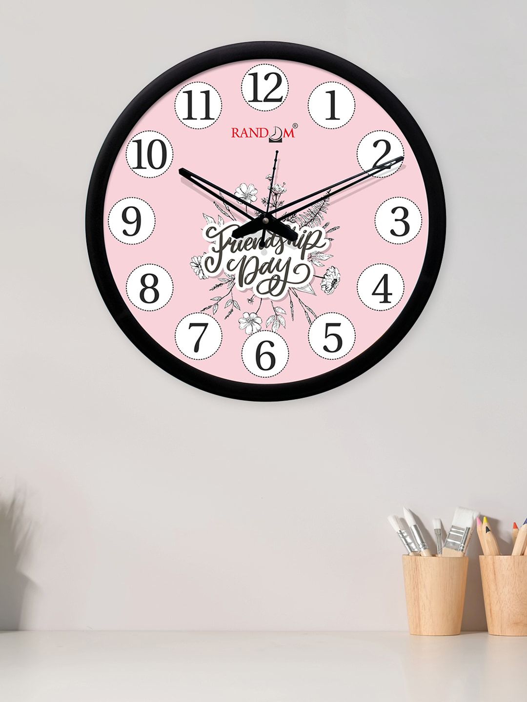 RANDOM Pink & White Round Printed 30 cm Analogue Wall Clock Price in India