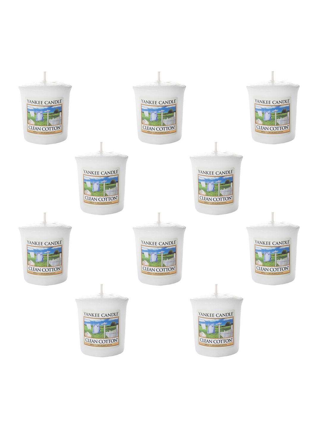 YANKEE CANDLE Set Of 10 Votive Clean Cotton Scented Candles Price in India