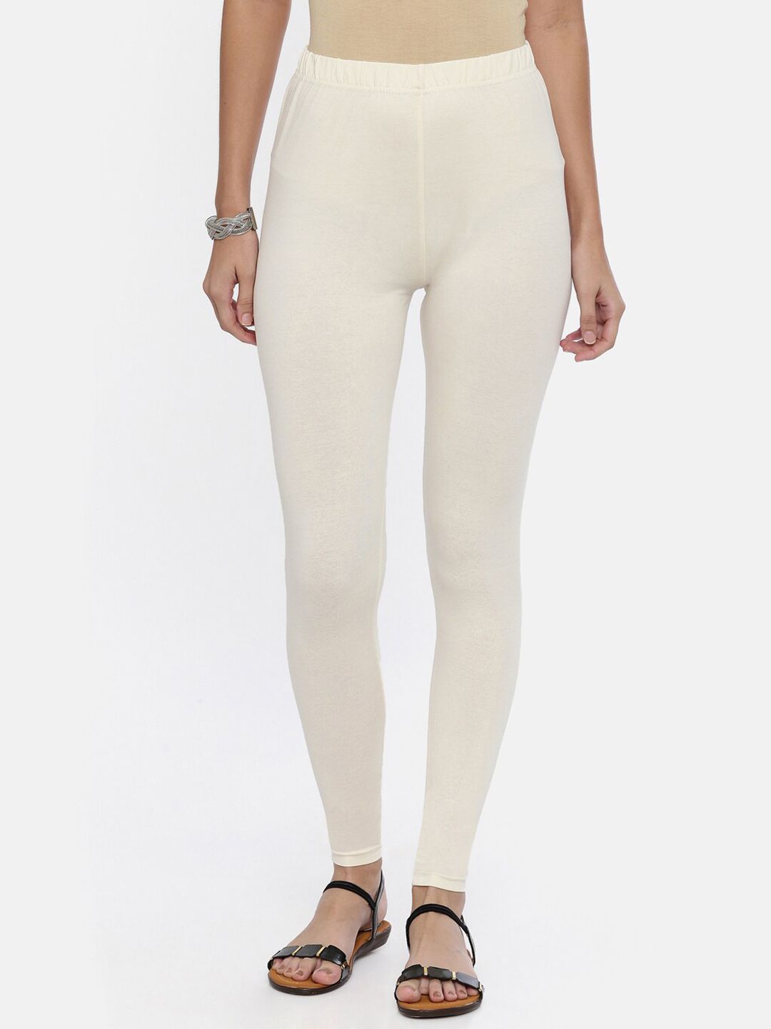 Souchii Women Cream-Coloured Solid Ankle-Length Leggings Price in India
