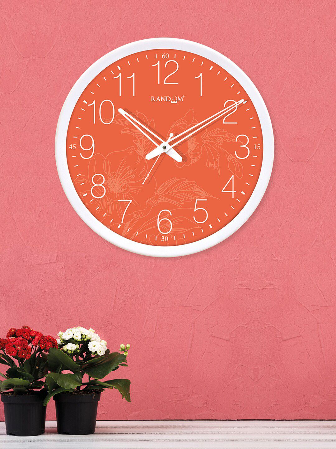 RANDOM Orange Round Printed 30.48 cm Analogue Wall Clock Price in India