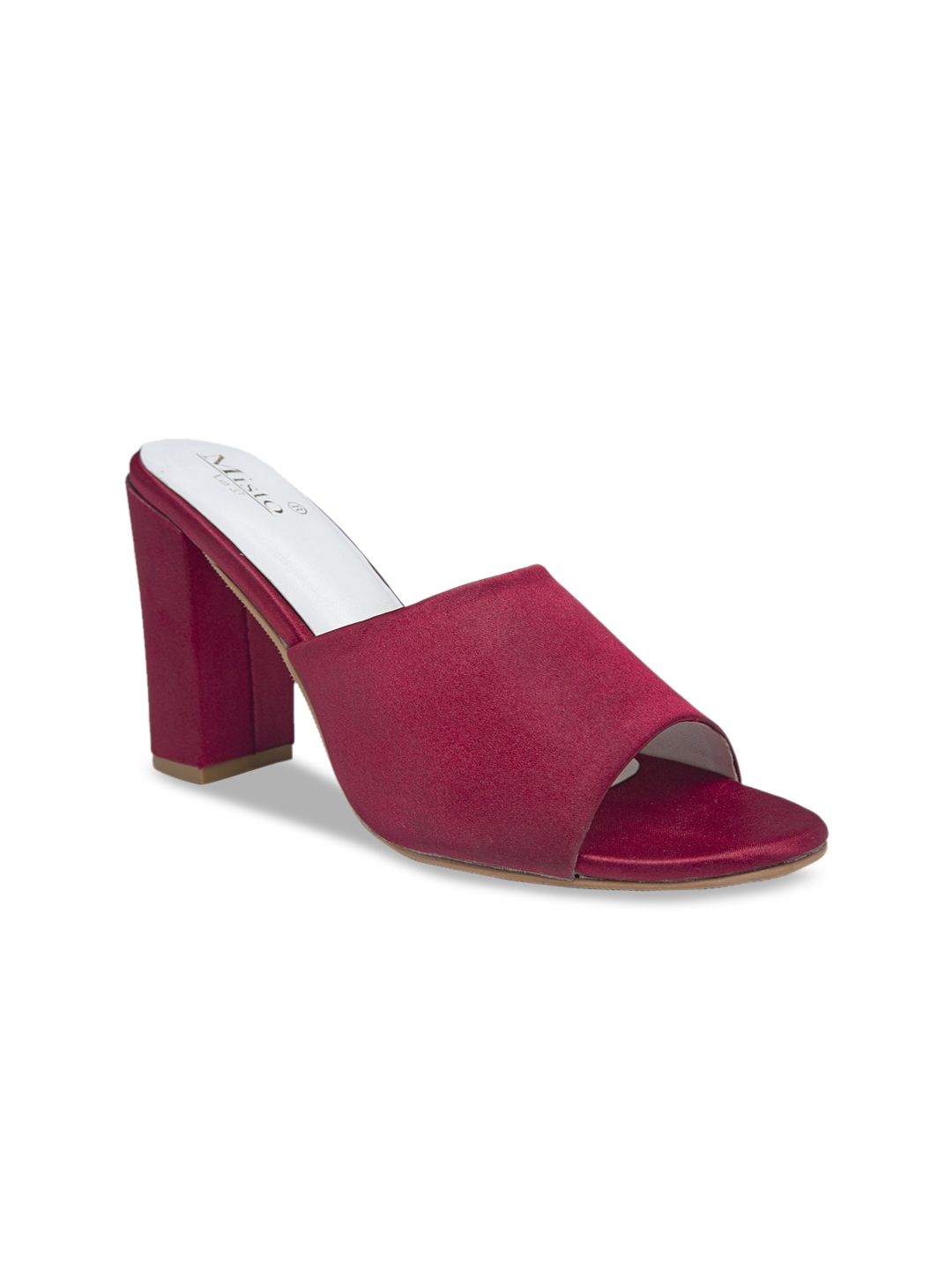 Misto Women Maroon Solid Heeled Mules Price in India
